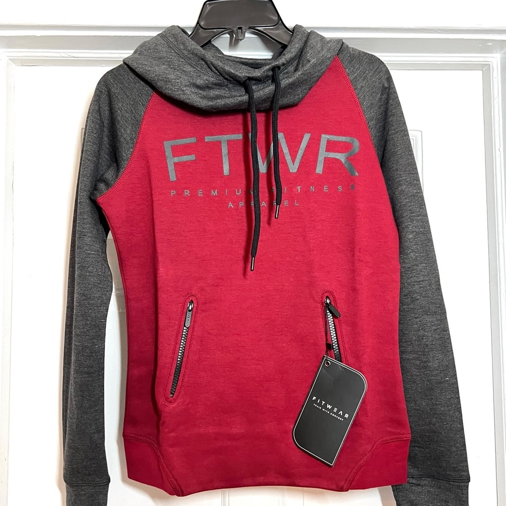 Fitwear grey & burgundy pullover hoodie unisex XS & S